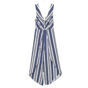 Coco + Jaimeson Anthropologie Women's Blue Striped Cotton Linen Jumpsuit